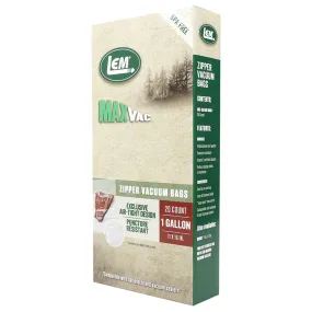 LEM MaxVac 20 Count 11" x 16" Gallon Air Tight Vacuum Bags with Zipper Top 1591