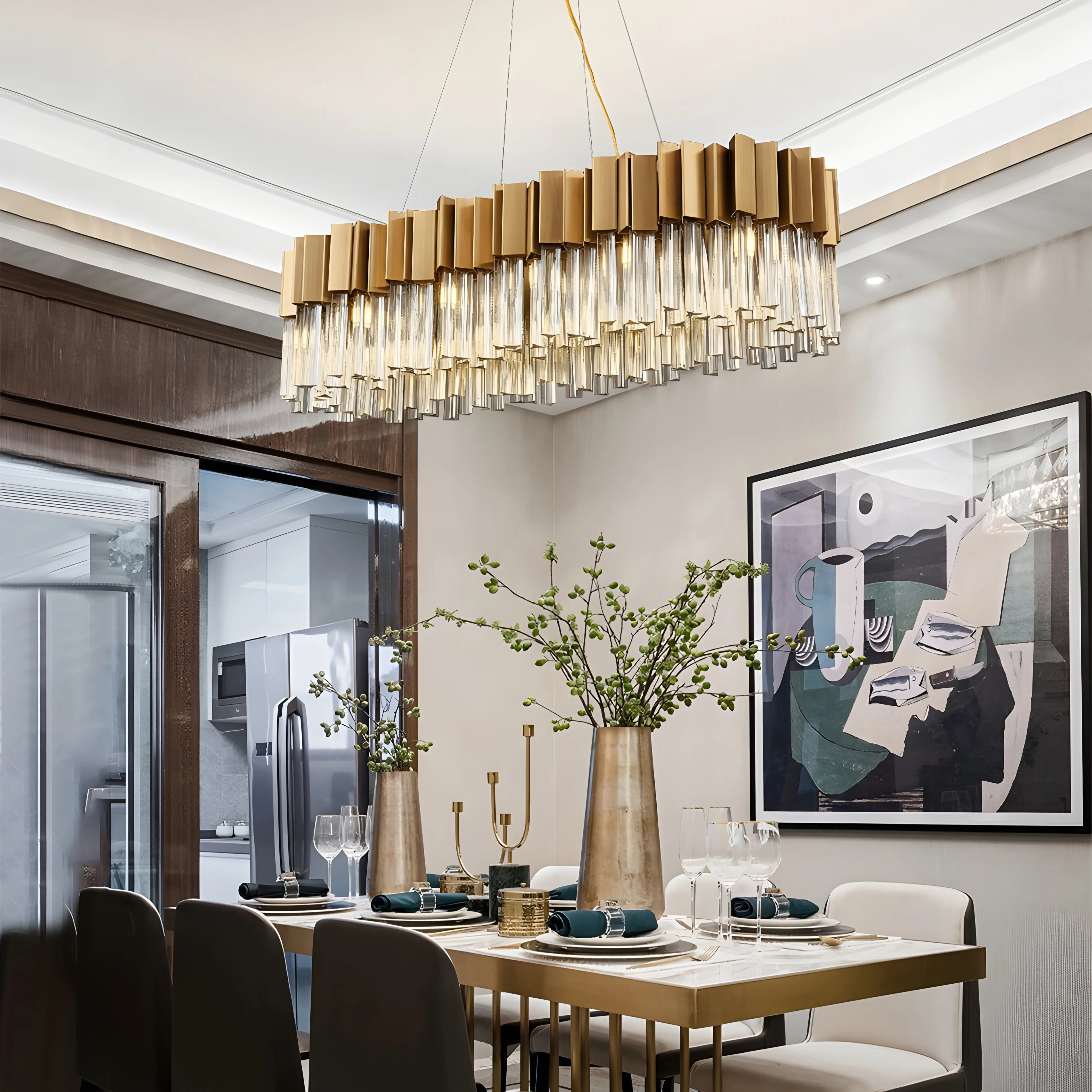 Les Ferres | Modern Gold Crystal Rectangle Chandelier