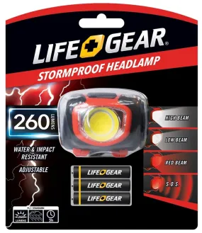 Life Gear 41-3765 Headlamp, AAA Battery, Alkaline Battery, LED Lamp, 260, 3 hr Run Time, Black/Red :CD: QUANTITY: 1