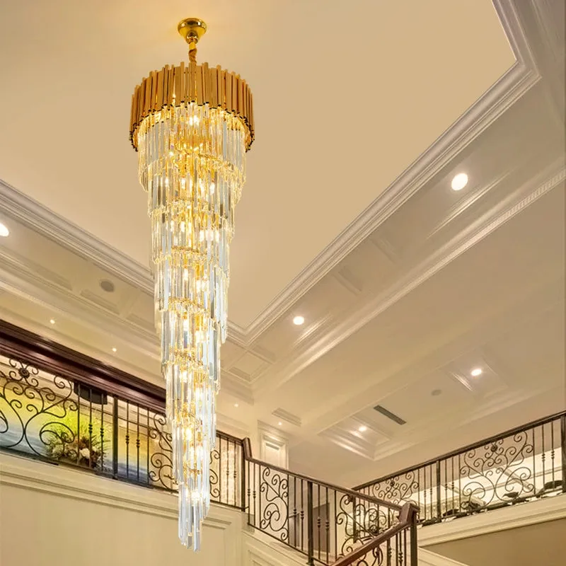 Luxury Gold Spiral Crystal Chandelier for Staircase/Foyer/Entryway