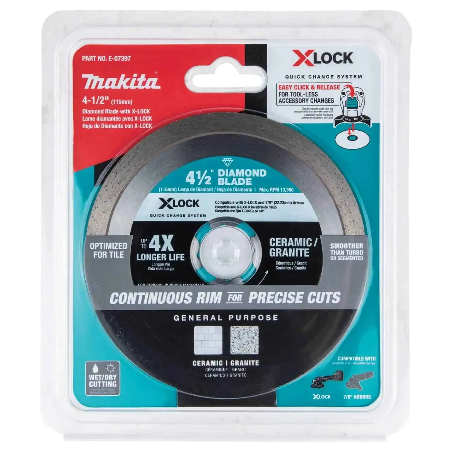 Makita X-LOCK 4-1/2" Continuous Rim Diamond Blade for Ceramic and Granite Cutting