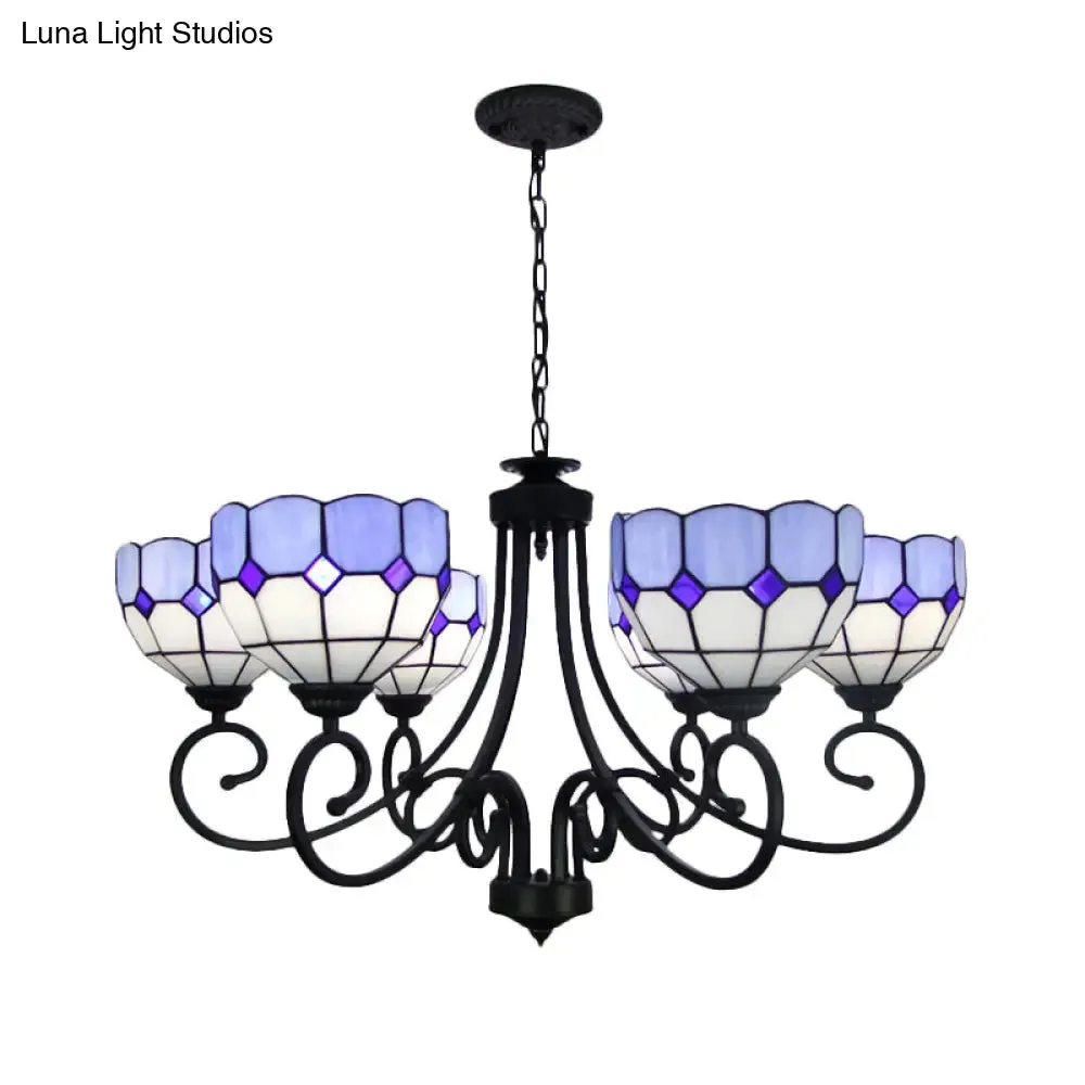 Mediterranean Stained Glass Foyer Chandelier with Multi-Light Pendant