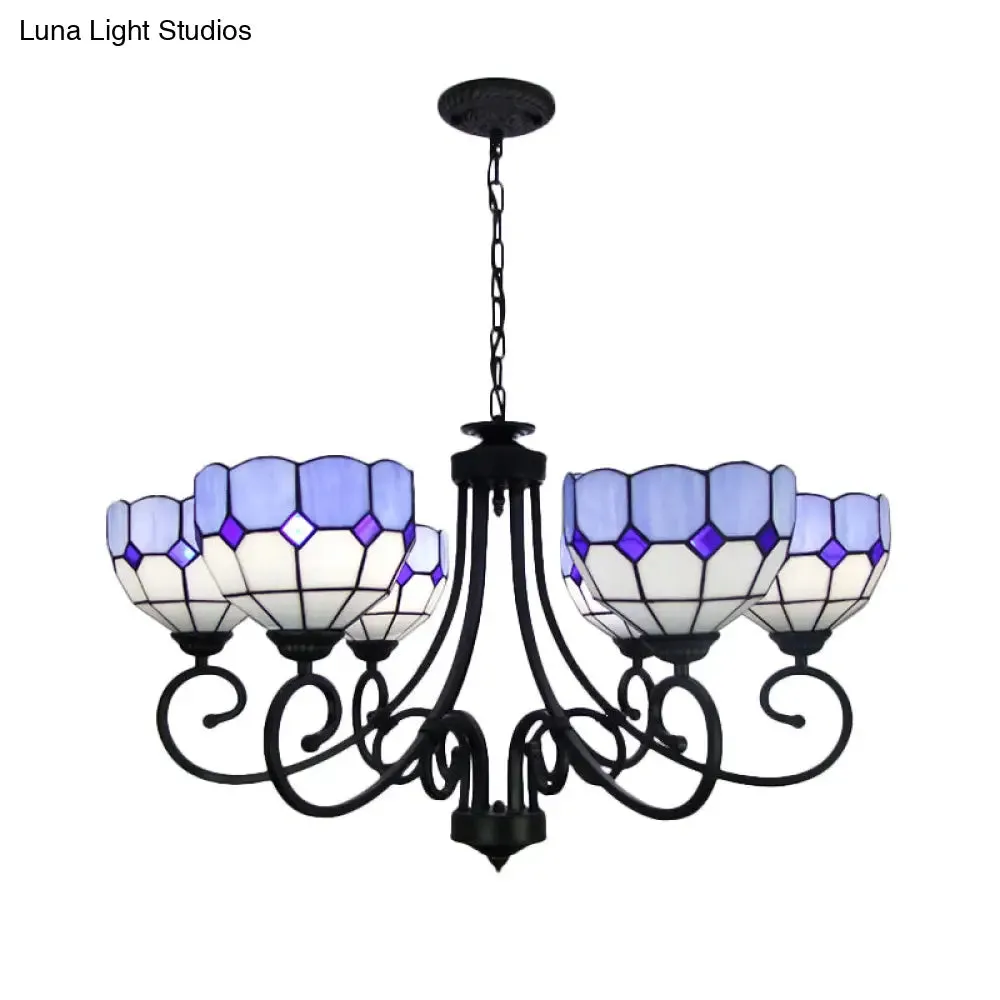 Mediterranean Stained Glass Foyer Chandelier with Multi-Light Pendant