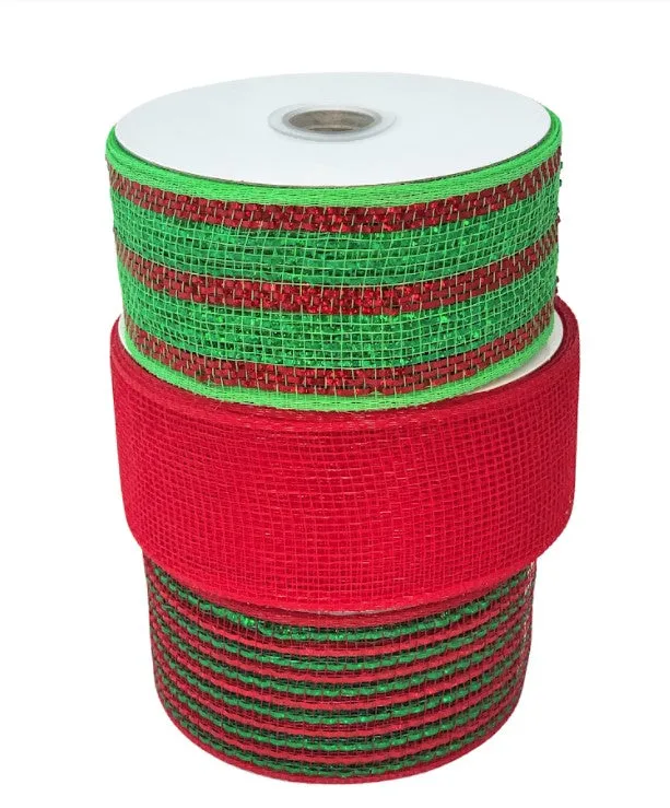 Metallic Stripe Christmas Deco Mesh- 2 1/2" x 20 Yards, Set of 3