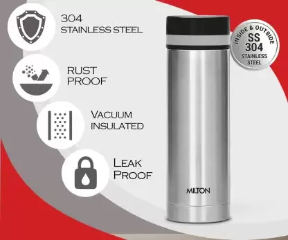 MILTON Slim 350 Thermosteel Water Bottle, 340 ml, Silver 340 ml Bottle  (Pack of 1, Silver, Steel)