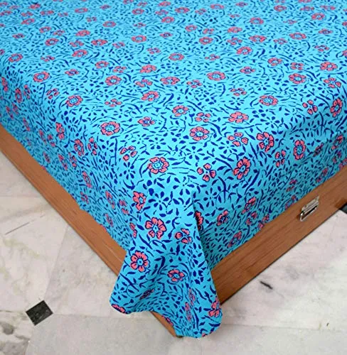 Miyanbazaz Textiles 100% Cotton Double Bedsheet with 2 Pillow Covers - Multi (Sky Blue)