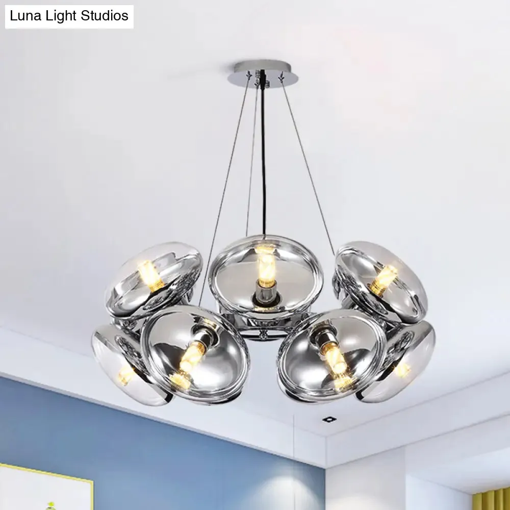 Modern 12-Light Round Shade chandelier - Clear Glass - Gold/Silver