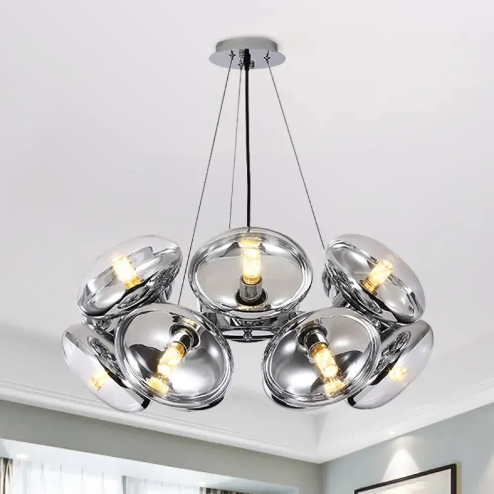 Modern 12-Light Round Shade chandelier - Clear Glass - Gold/Silver