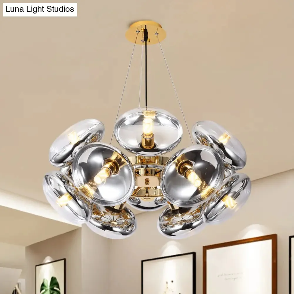 Modern 12-Light Round Shade chandelier - Clear Glass - Gold/Silver