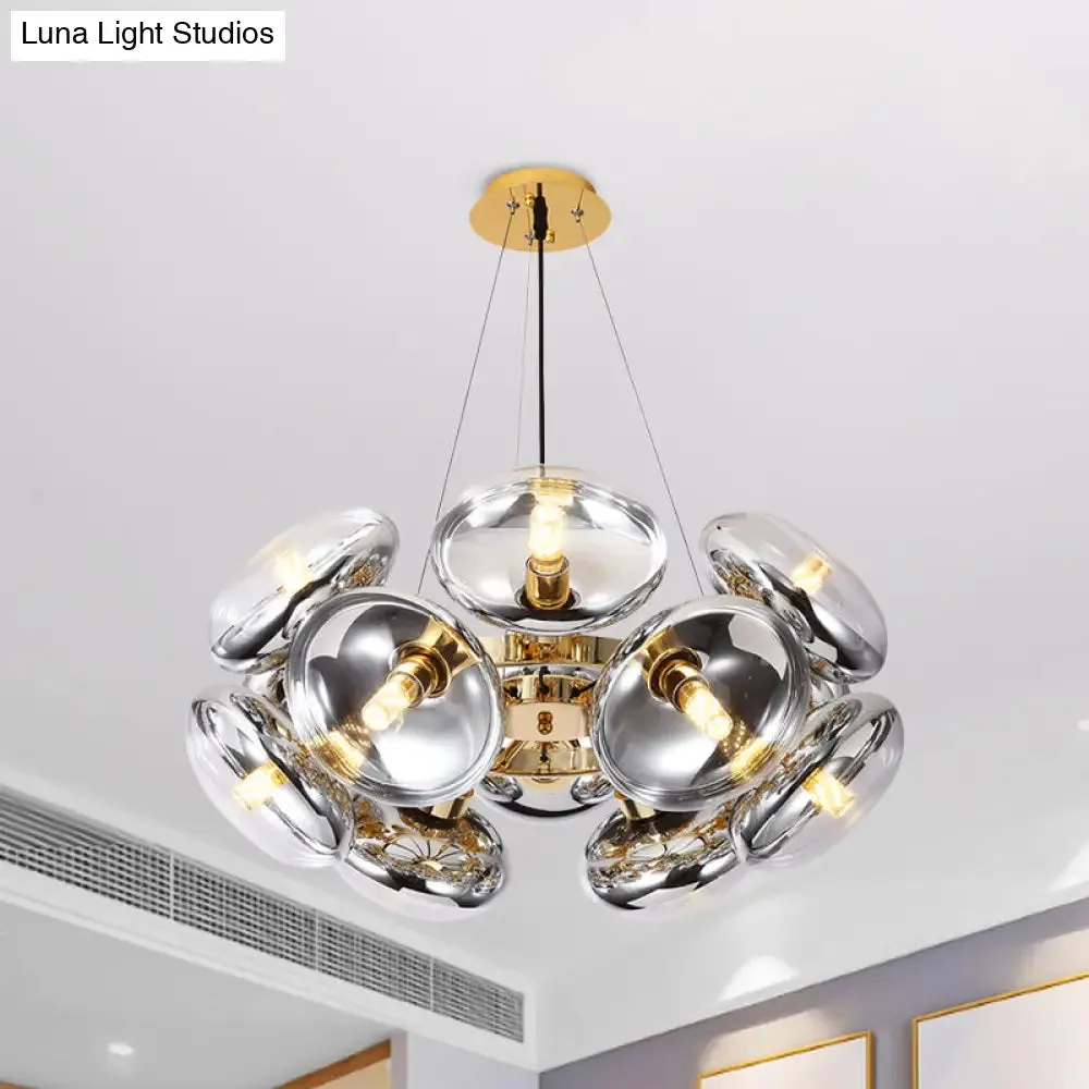 Modern 12-Light Round Shade chandelier - Clear Glass - Gold/Silver