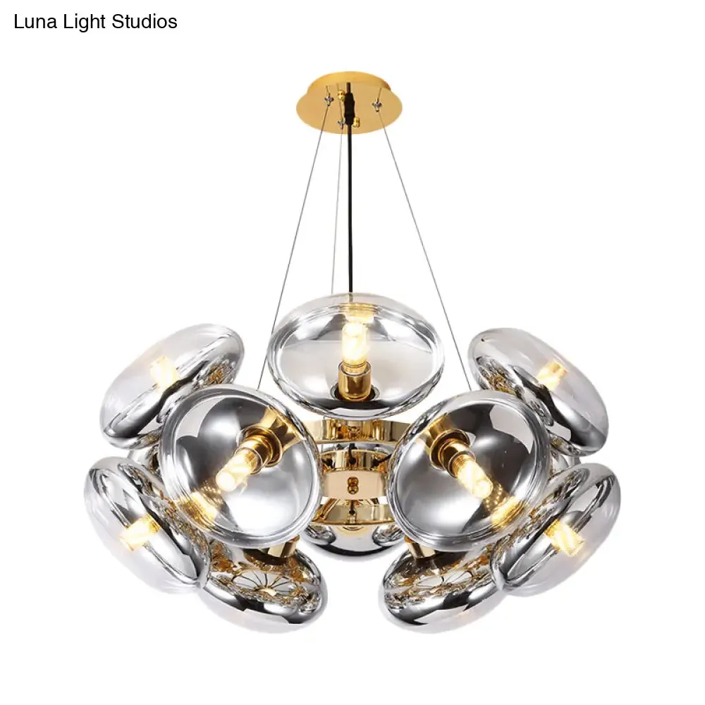 Modern 12-Light Round Shade chandelier - Clear Glass - Gold/Silver