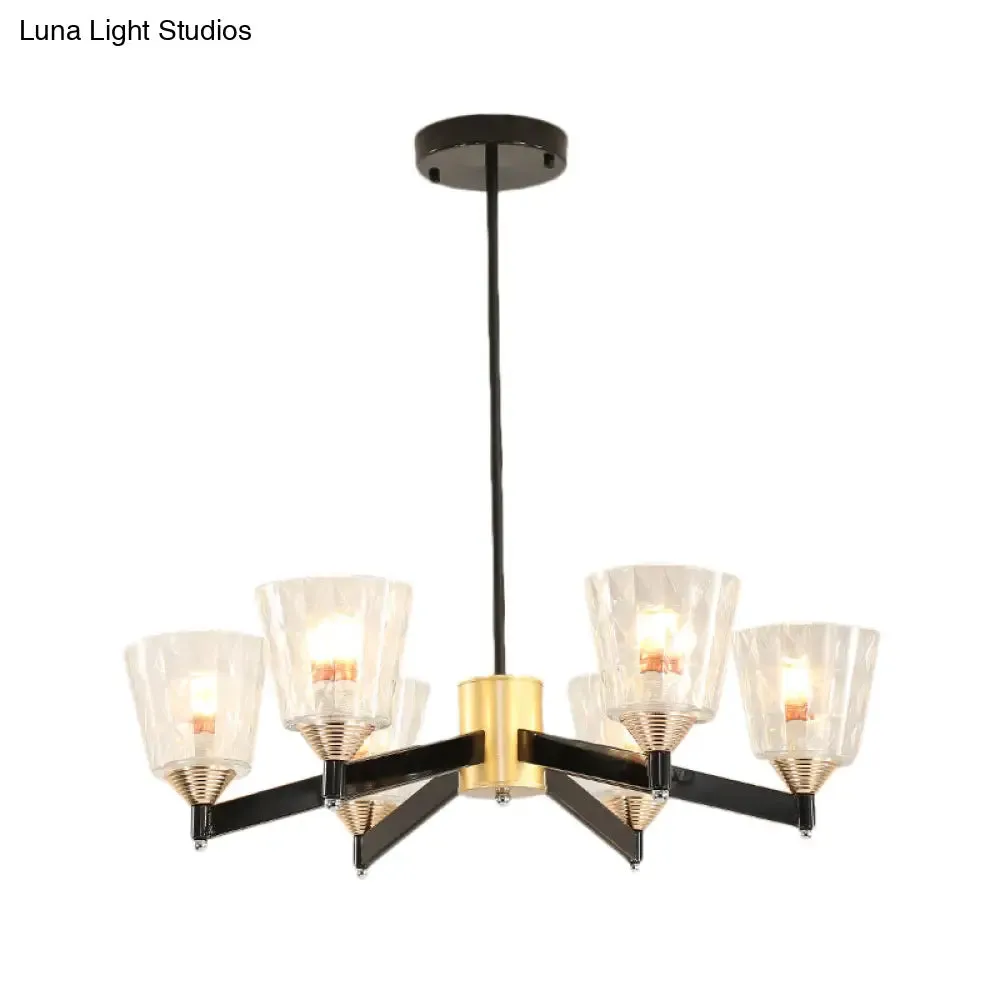 Modern Black Cone Chandelier - Lattice Glass, 3/6/8 Lights - Ceiling Hanging Light