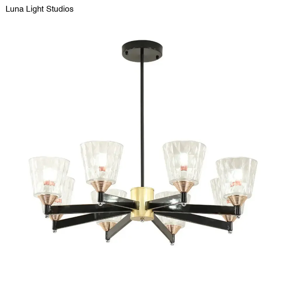 Modern Black Cone Chandelier - Lattice Glass, 3/6/8 Lights - Ceiling Hanging Light