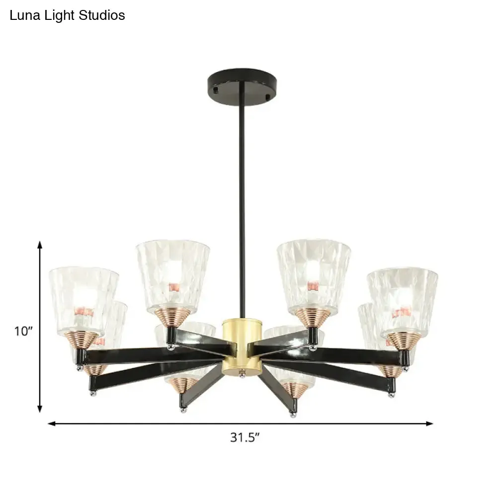 Modern Black Cone Chandelier - Lattice Glass, 3/6/8 Lights - Ceiling Hanging Light