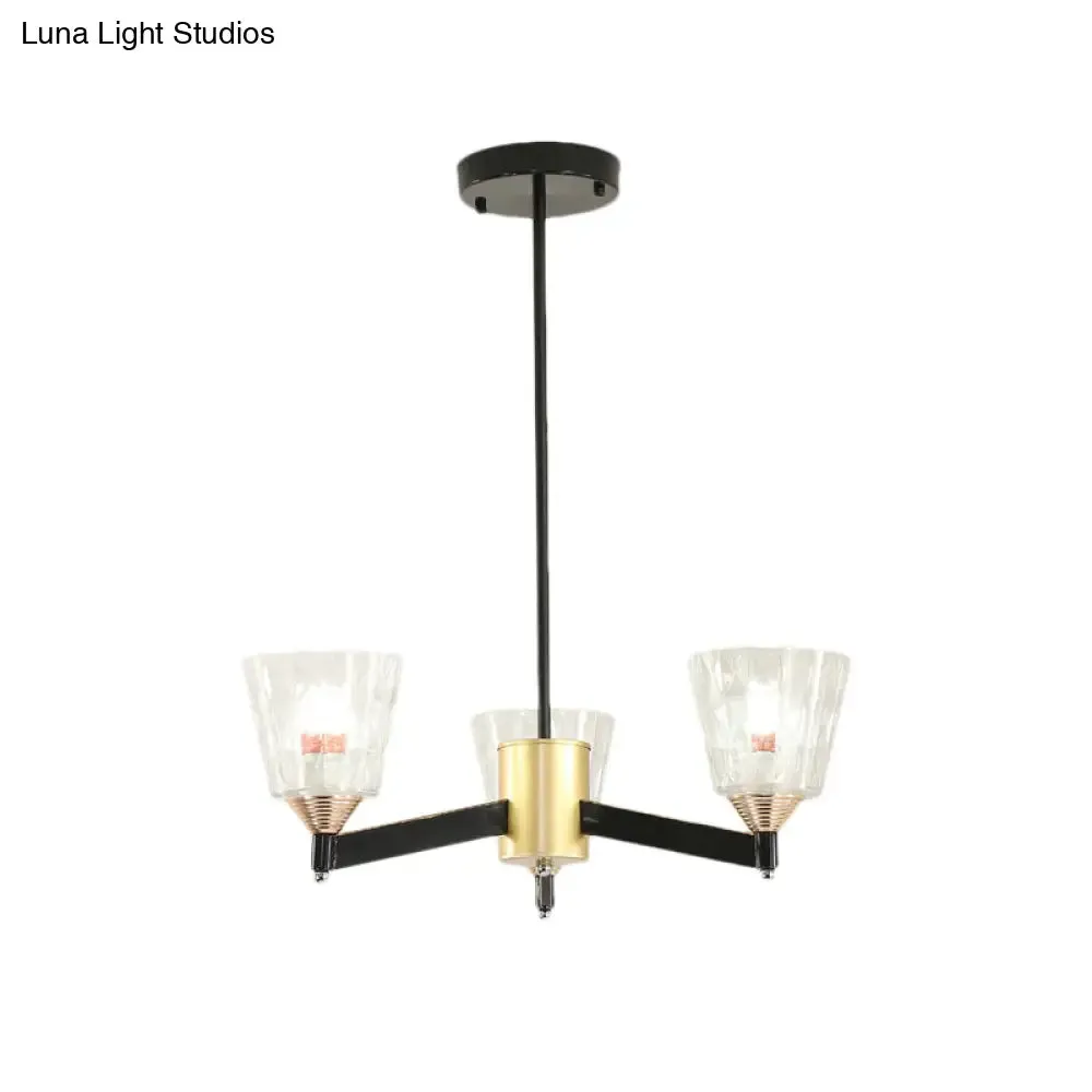 Modern Black Cone Chandelier - Lattice Glass, 3/6/8 Lights - Ceiling Hanging Light