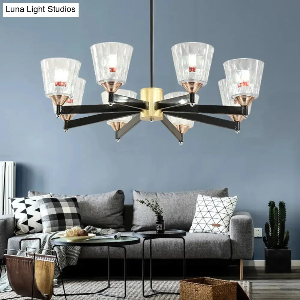 Modern Black Cone Chandelier - Lattice Glass, 3/6/8 Lights - Ceiling Hanging Light