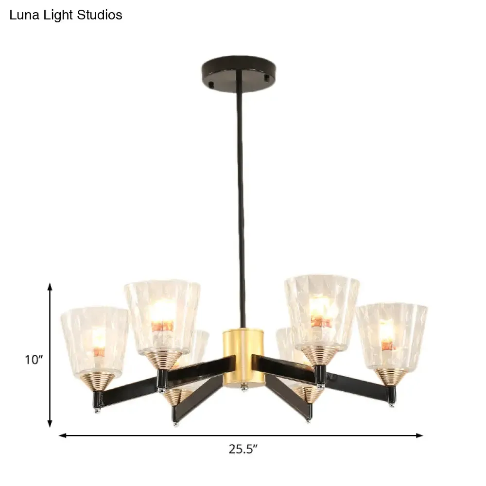 Modern Black Cone Chandelier - Lattice Glass, 3/6/8 Lights - Ceiling Hanging Light