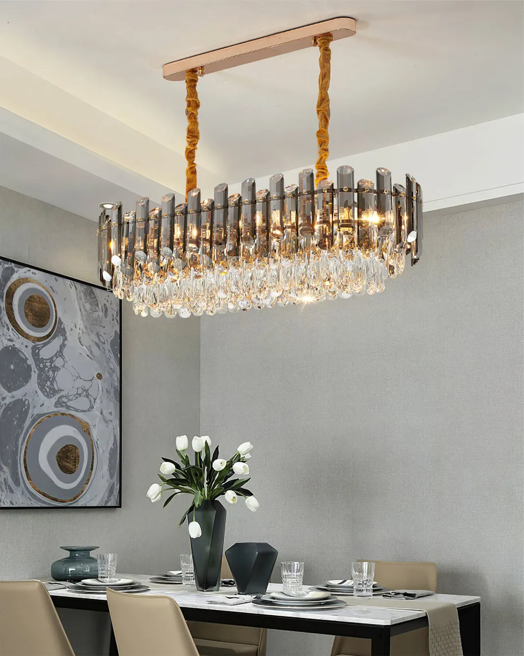 Modern Crystal Tier Chandelier