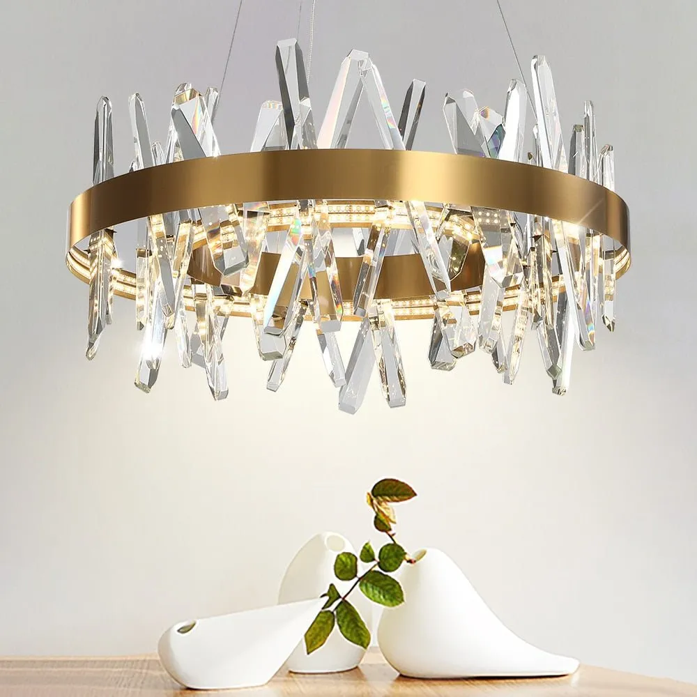 Modern Led Chandelier For Living Room Dining Room Bedroom Round Lighting Steepless Dimming Crystal Lamps