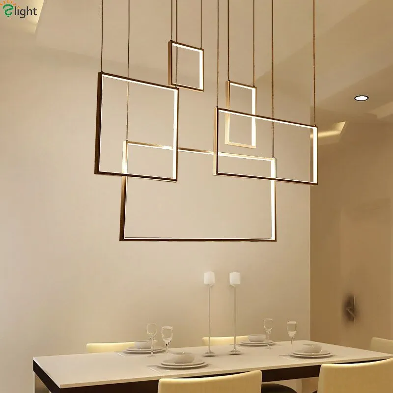 Modern Rectangle Chandeliers Led Pendant Lights Living Dining Room Kitchen Stair