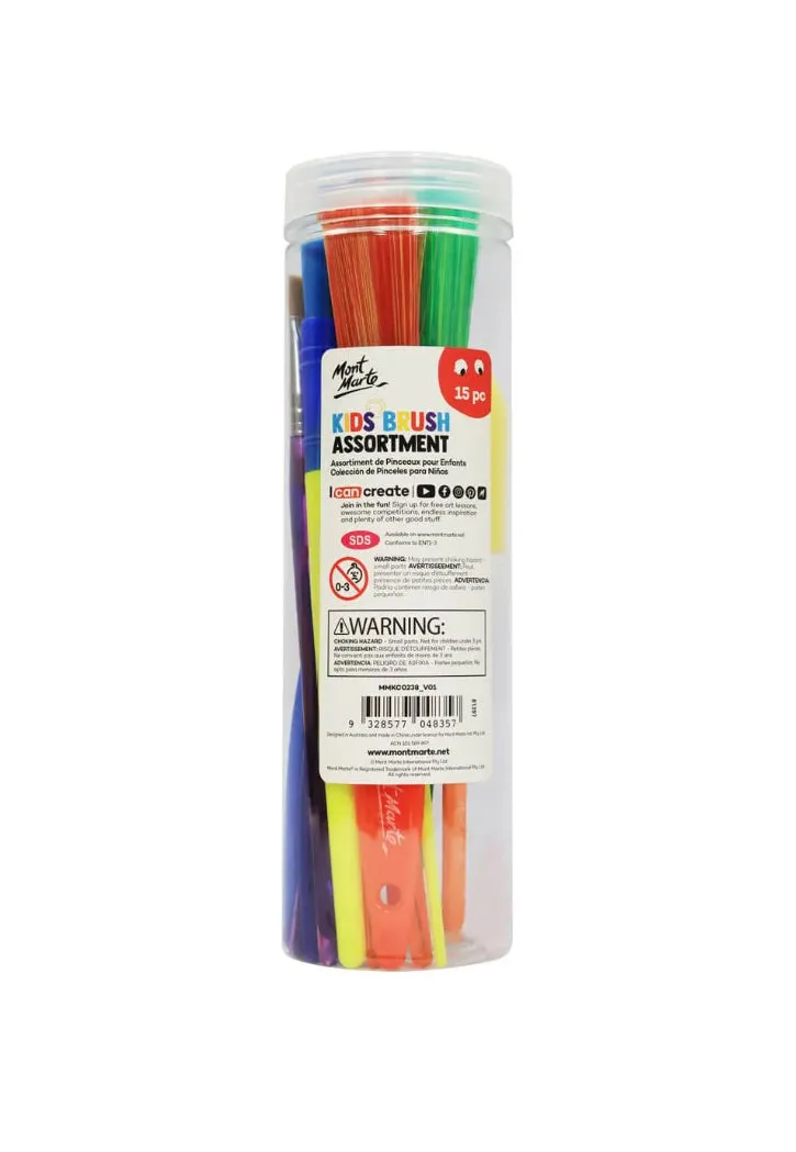 MONT MARTE KIDS BRUSH ASSORTMENT 15PCS IN PLASTIC TUB