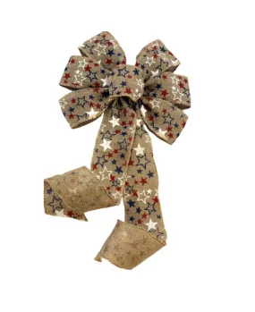 Natural Burlap Patriotic Wreath Bow - 10" Wide, 18" Long Tails