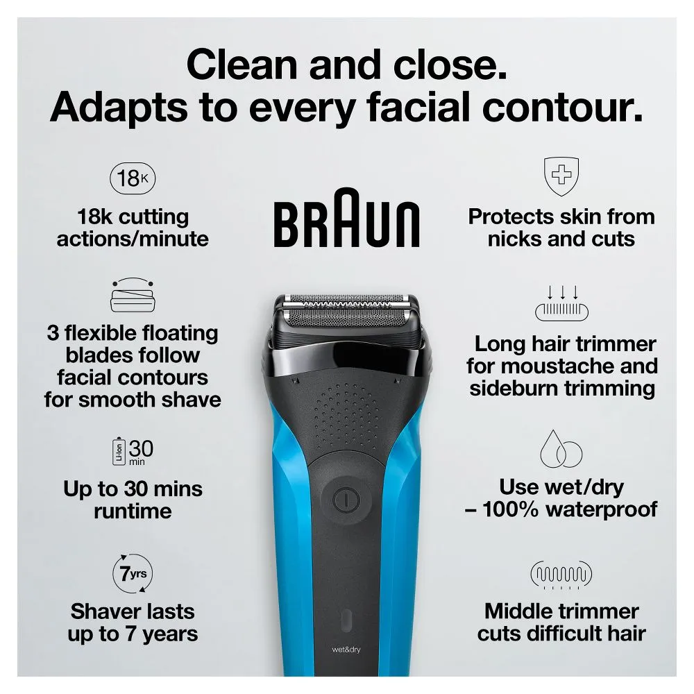 New - Braun Series 3 Men's Rechargeable Wet & Dry Electric Shaver - 310S