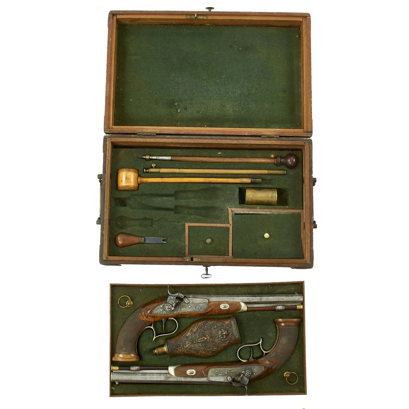 Original German Cased Pair of High-End Percussion Rifled Pistols by Klawitter of Herzberg with Accessories - c. 1835