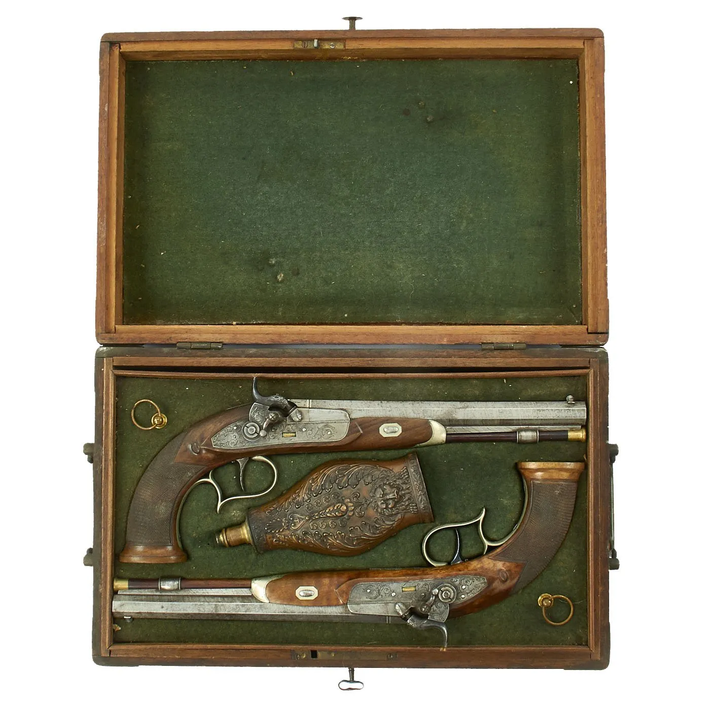 Original German Cased Pair of High-End Percussion Rifled Pistols by Klawitter of Herzberg with Accessories - c. 1835