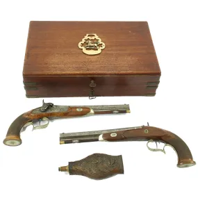 Original German Cased Pair of High-End Percussion Rifled Pistols by Klawitter of Herzberg with Accessories - c. 1835