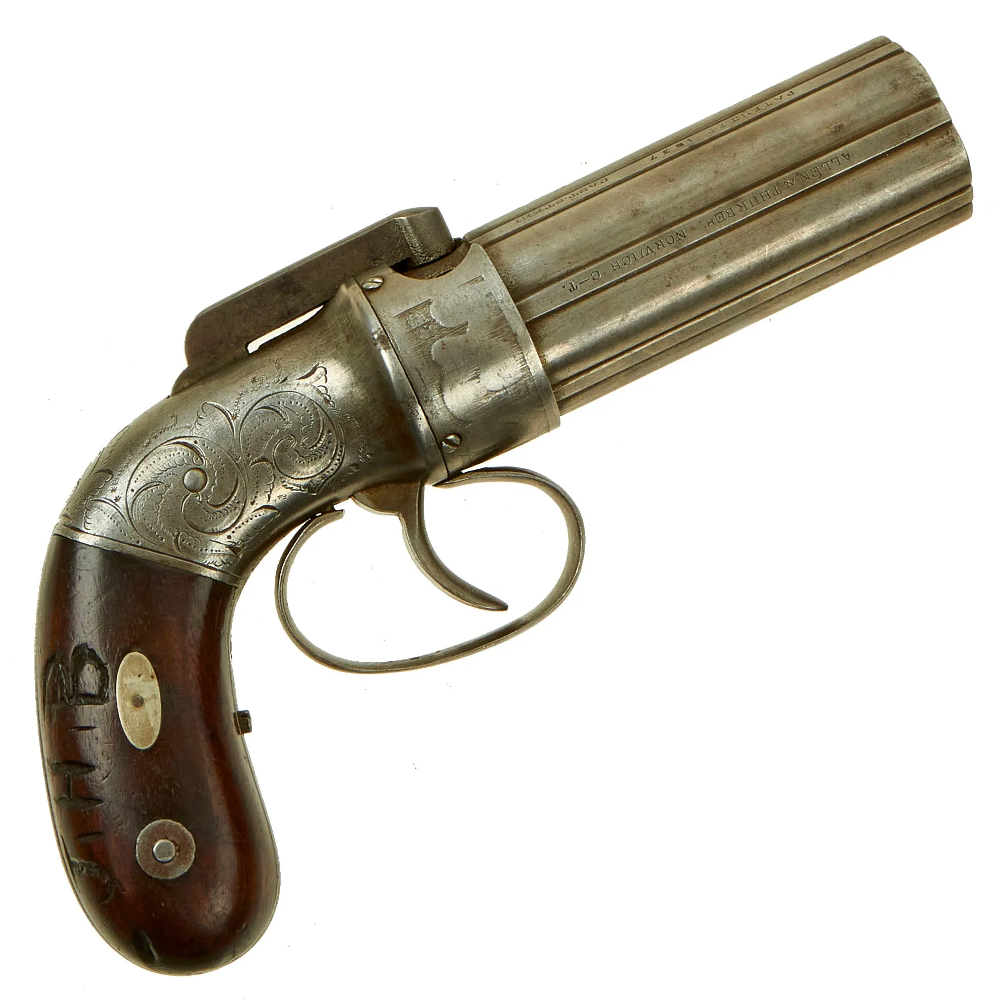 Original U.S. Cased Allen & Thurber of Norwich 1837 Patent .31cal Percussion Pepperbox Revolver with Accessories - Matching Serial 181