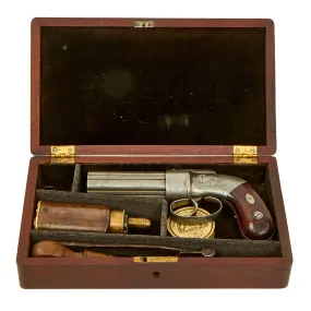 Original U.S. Cased Allen & Thurber of Norwich 1837 Patent .31cal Percussion Pepperbox Revolver with Accessories - Matching Serial 181