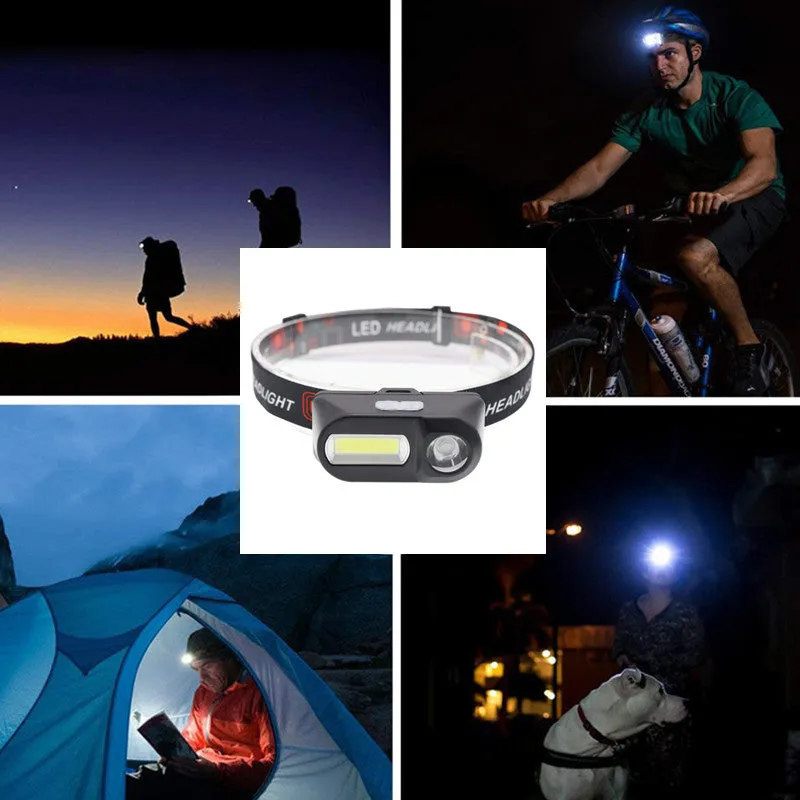 Outdoor camping Portable mini XPE COB LED Headlamp USB charging Fishing headlights flashlight