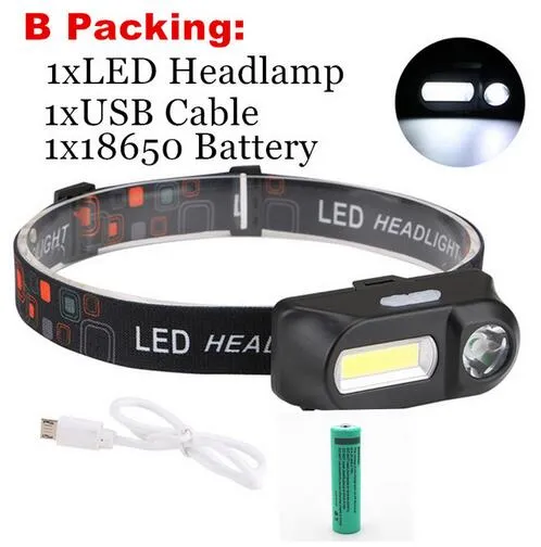 Outdoor camping Portable mini XPE COB LED Headlamp USB charging Fishing headlights flashlight