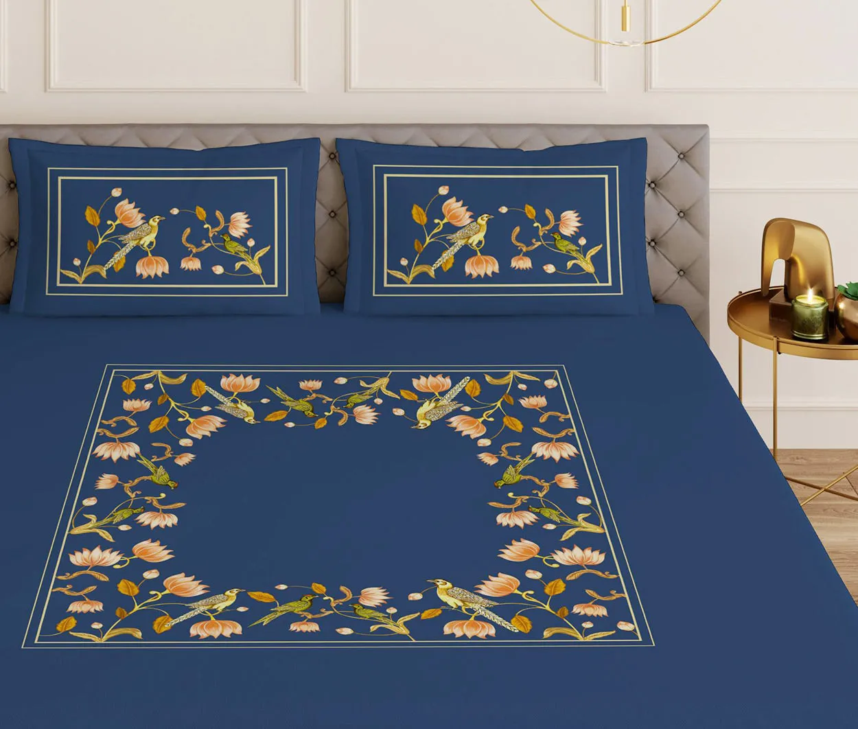 Paroquet Blue Designer Antibacterial Cotton Bed Linen Set by Rohit Bal