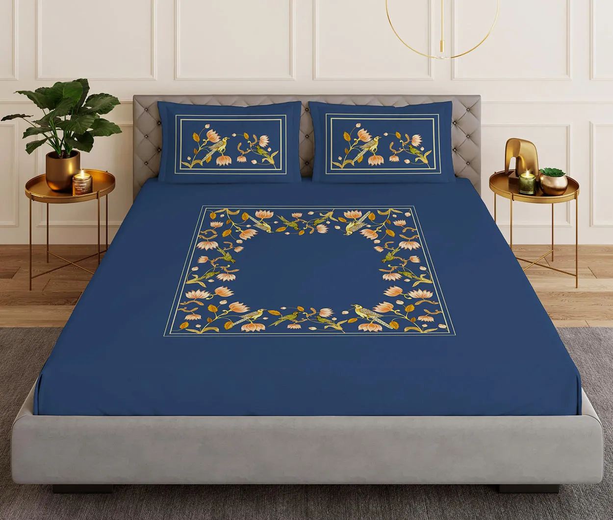 Paroquet Blue Designer Antibacterial Cotton Bed Linen Set by Rohit Bal