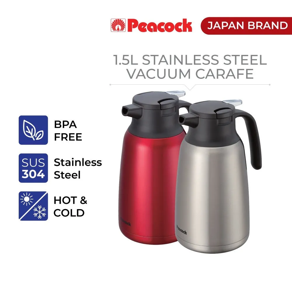 Peacock 1.5L Stainless Steel Vacuum Carafe - Red