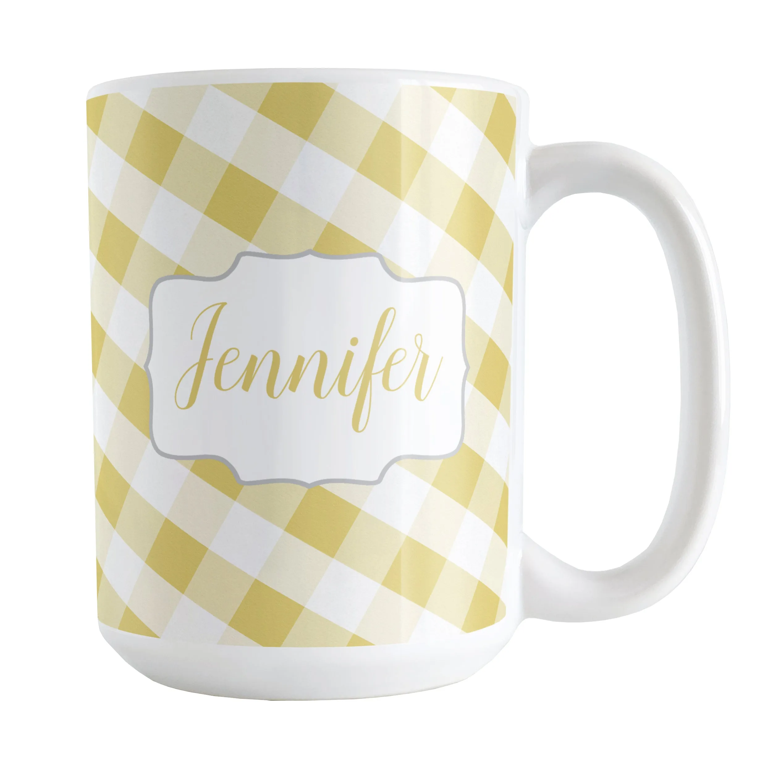 Personalized Yellow Gingham Mug