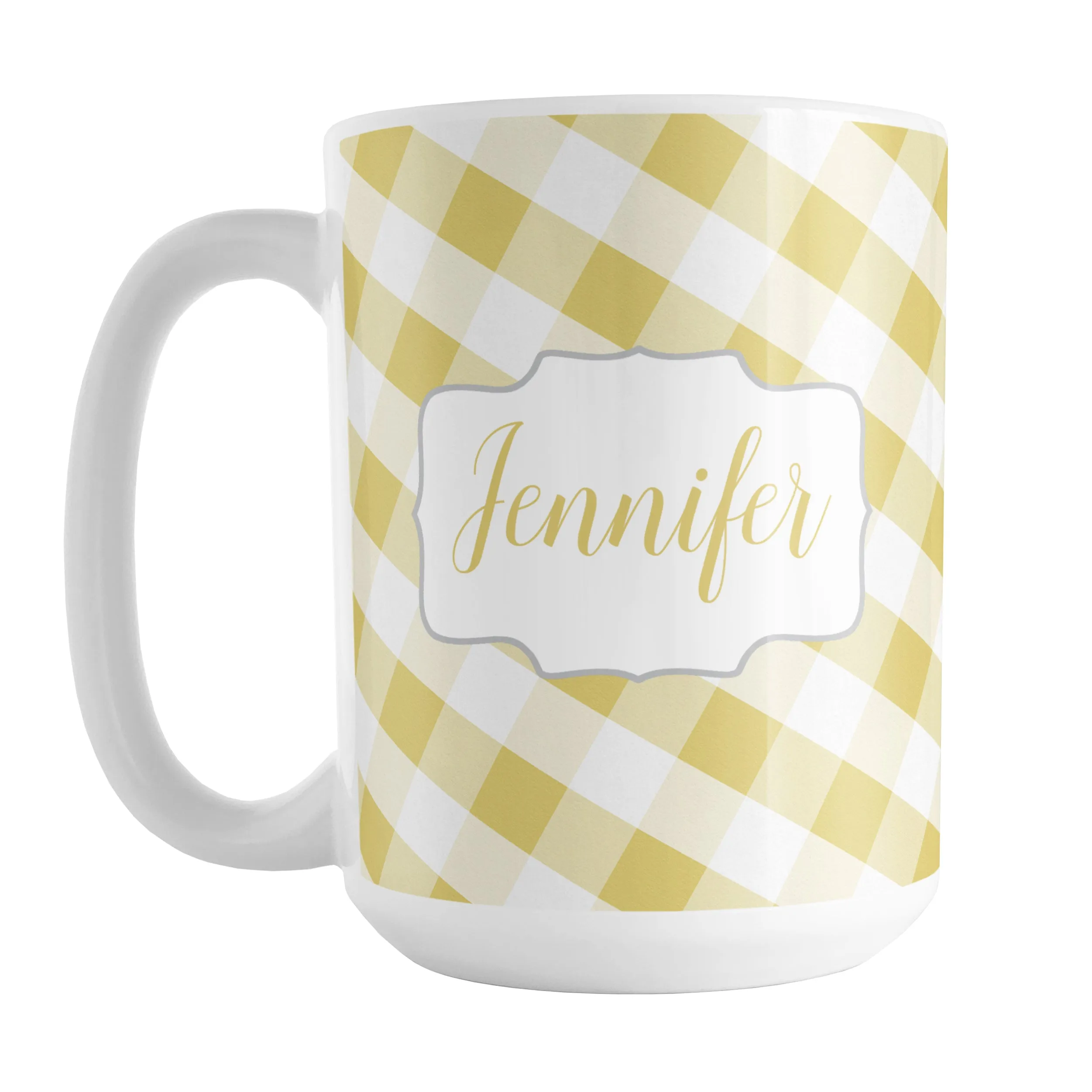 Personalized Yellow Gingham Mug