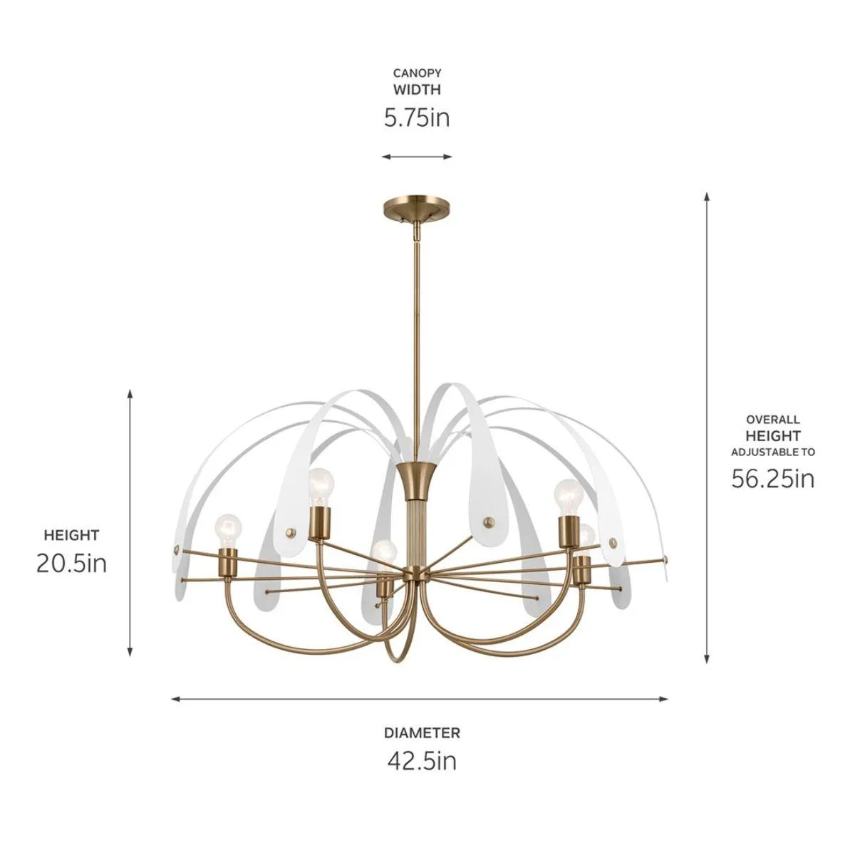 Petal 43 in. 5 Lights Chandelier Champagne Bronze and White Finish