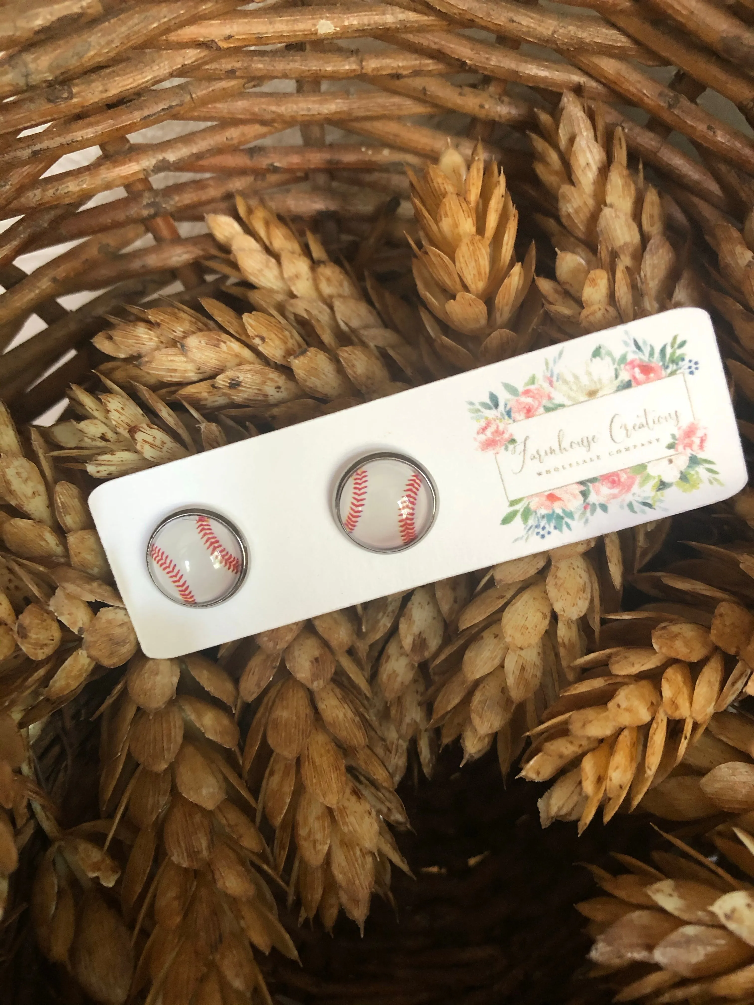 Photo Glass Baseball Stud Earrings