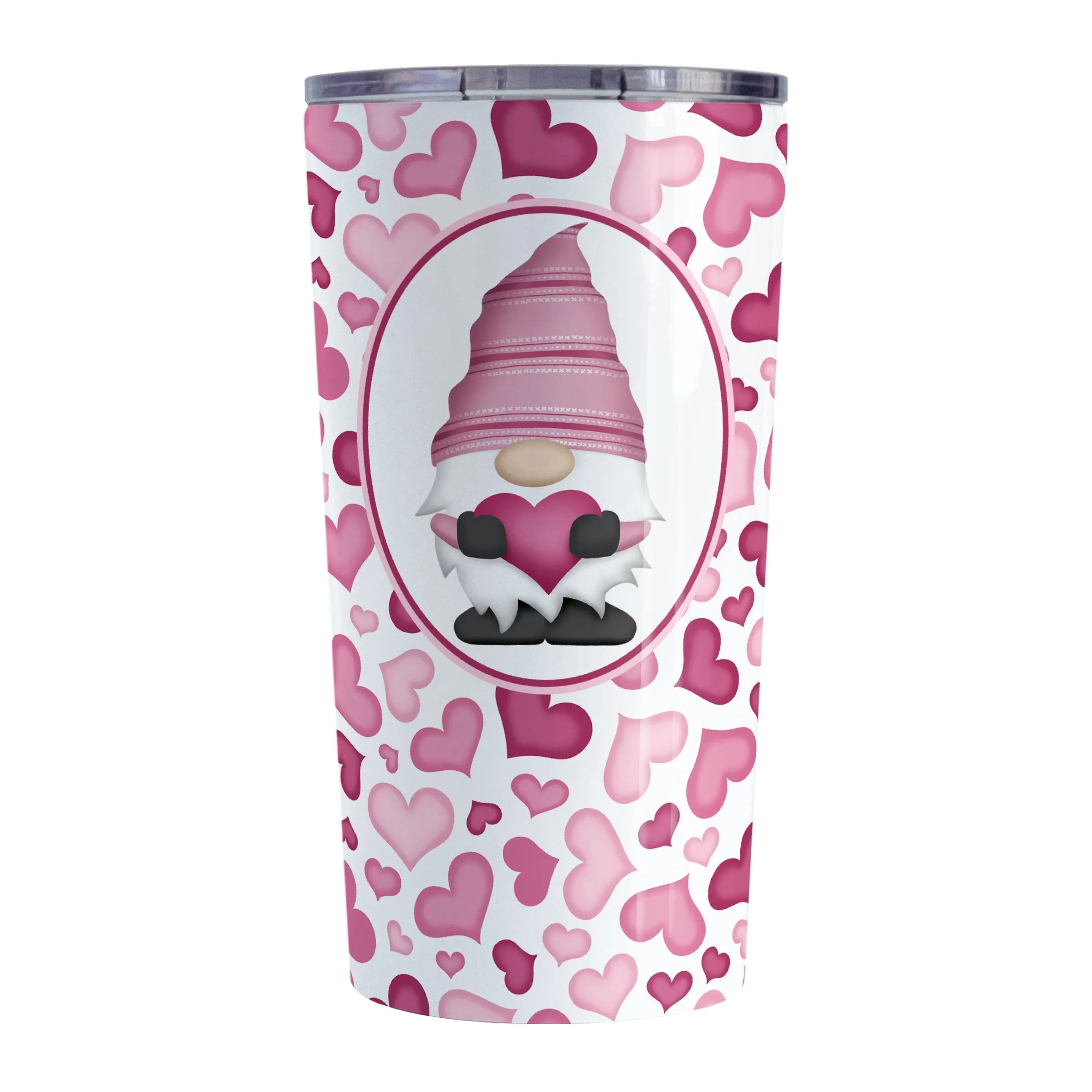 Pink Gnome Hearts Tumbler Cup