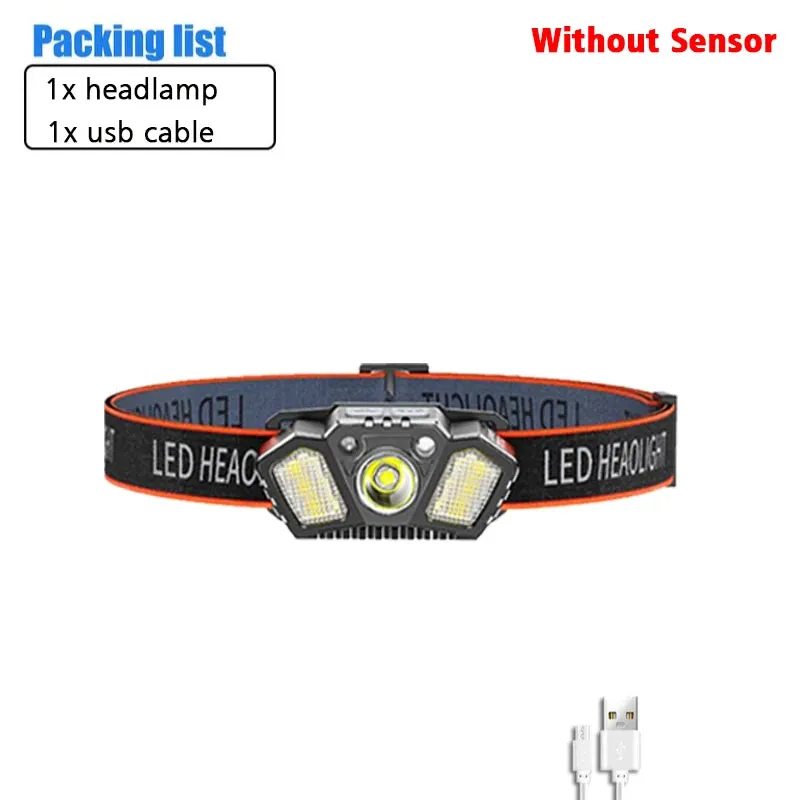 Portable Headlamp with Wave Sensor 5 Modes XPE COB LED Red Caution Light USB Rechargeable Head Lamp For Fishing Camping Hiking