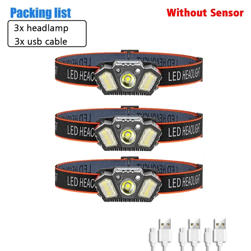 Portable Headlamp with Wave Sensor 5 Modes XPE COB LED Red Caution Light USB Rechargeable Head Lamp For Fishing Camping Hiking