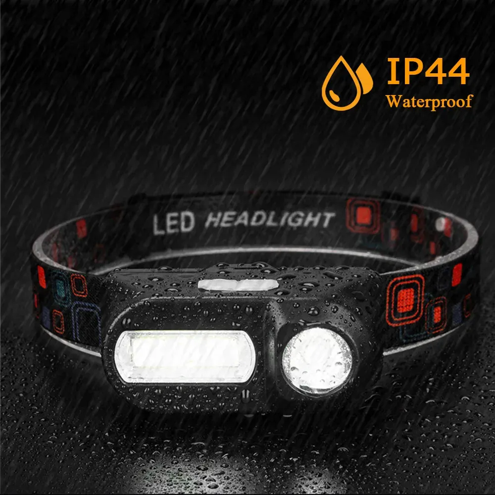 Portable LED Headlamp XPE COB Headlight IR Induction 18650 Light USB Rechargeable Waterproof Camping Torch Powerful Head Lamp