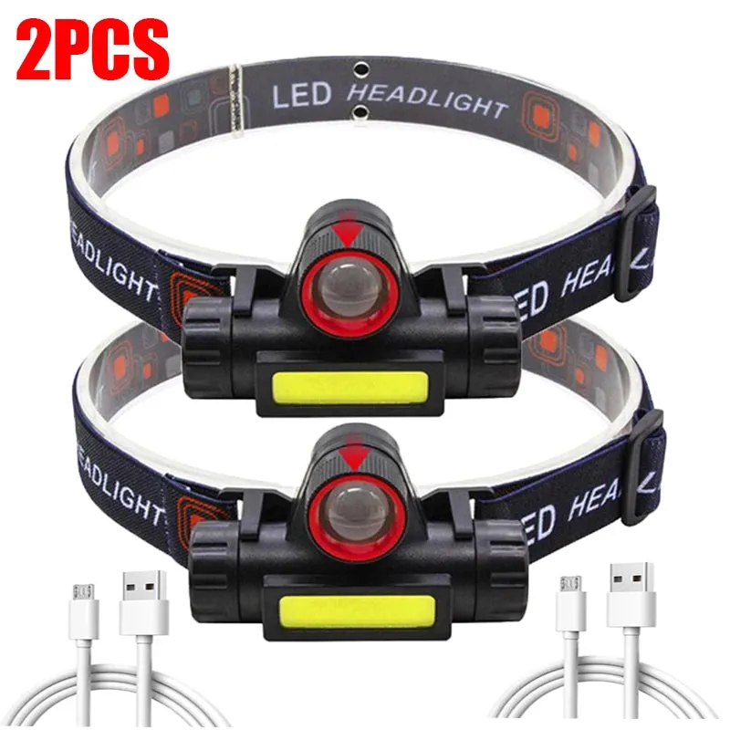 Portable Mini Powerful LED Headlamp XPE COB USB Rechargeable Hunting Headlight Waterproof Head Torch with Tail Magnetic