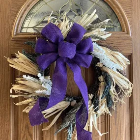 Purple Burlap Wreath Bow - 10" Wide, 18" Long Tails