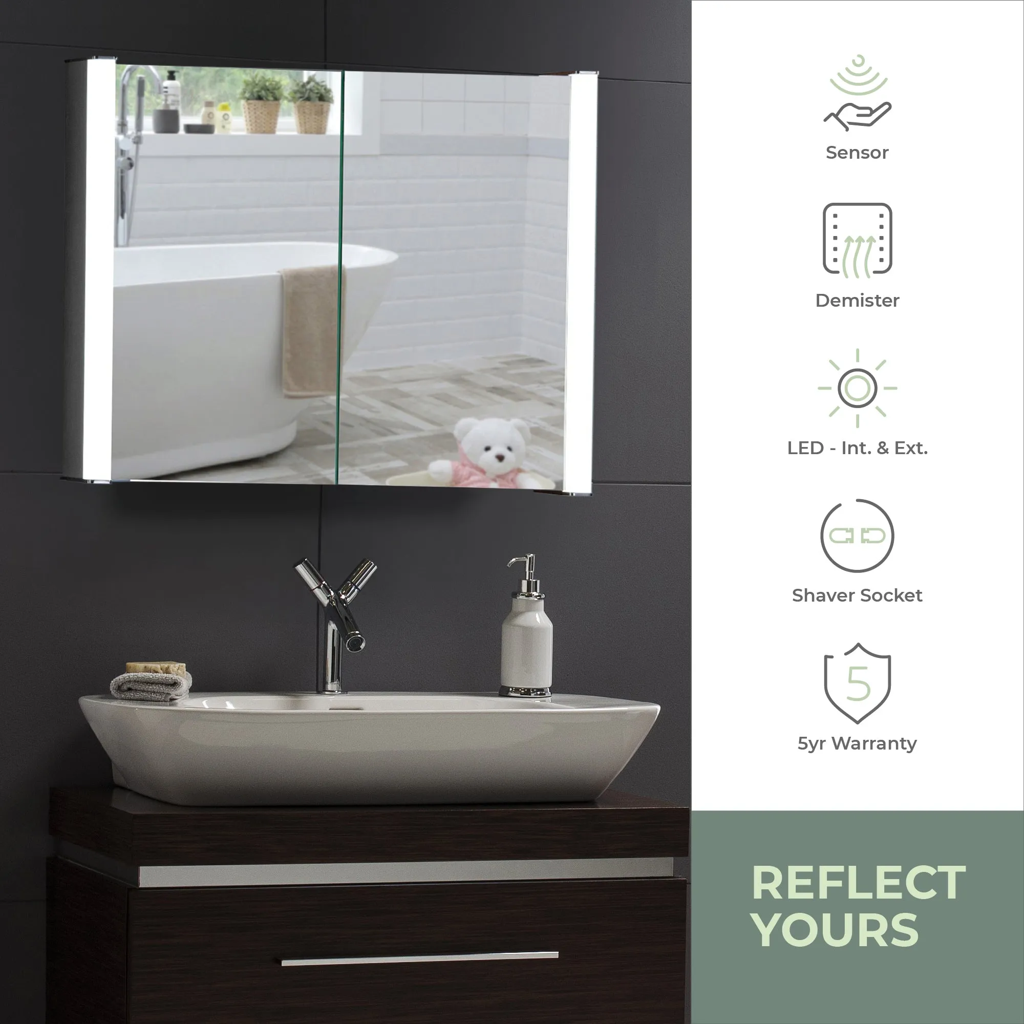 Quasar LED Illuminated Bathroom Mirror Cabinet CABM13 Size 65Hx80Wx16Dcm