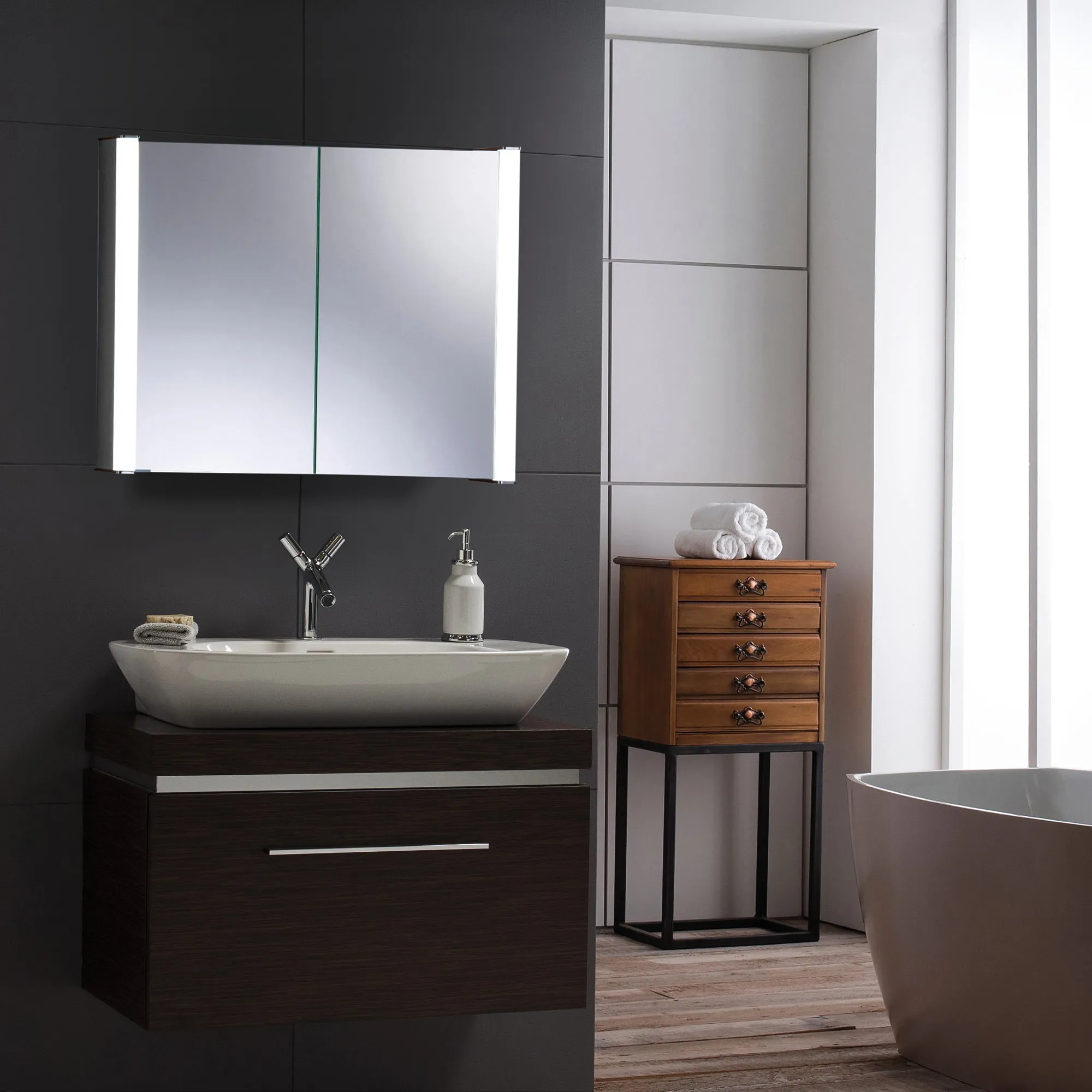 Quasar LED Illuminated Bathroom Mirror Cabinet CABM13 Size 65Hx80Wx16Dcm