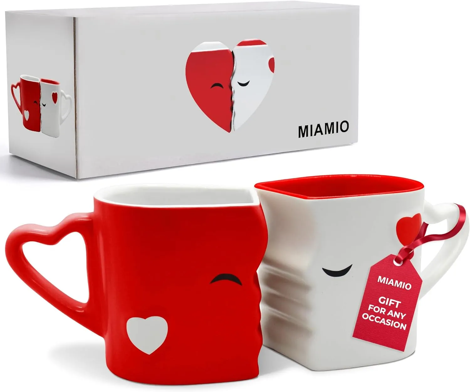 "Romantic Kissing Mugs Bridal Pair Gift Set - Perfect for Weddings, Birthdays, and Anniversaries - Comes in a Stylish Gift Box (Red)"